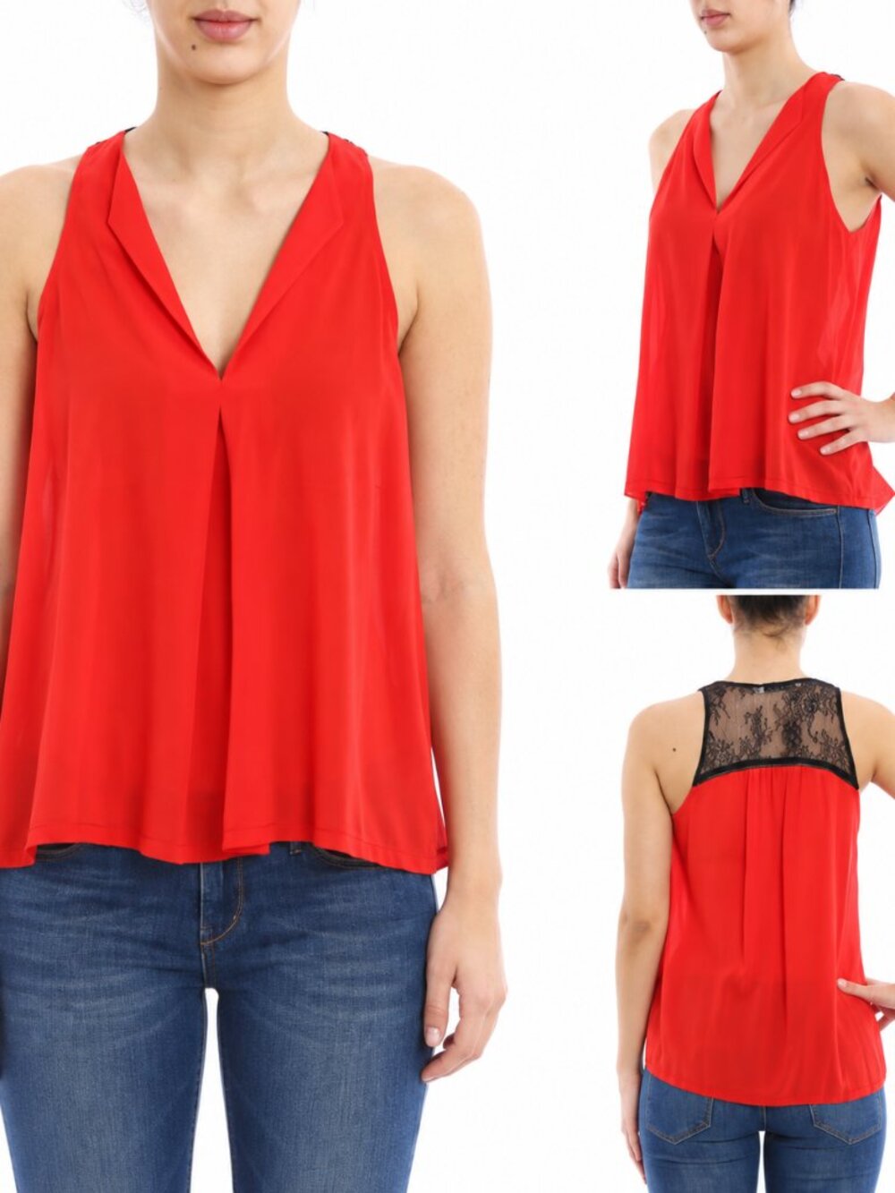 Alice + Olivia Estella Silk Lace Tank Black M